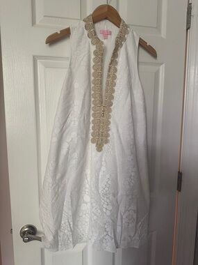 Lilly Pulitzer White Lace Dress with Gold Trim